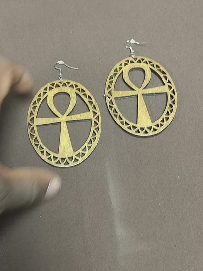 Large Wood ANKH Earrings - Afrocentric Earrings - Black - Brown - Black