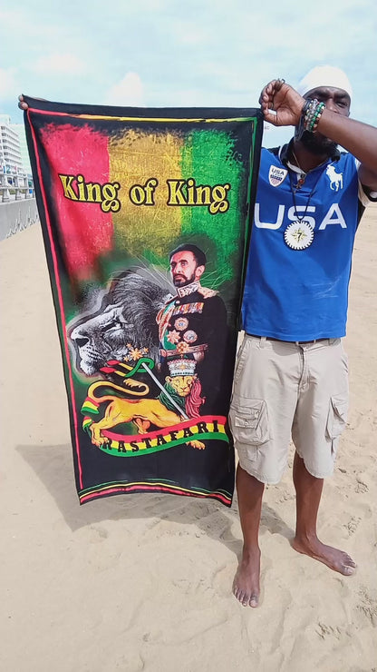 Large Haile Selassie Beach Towel - Rastafari