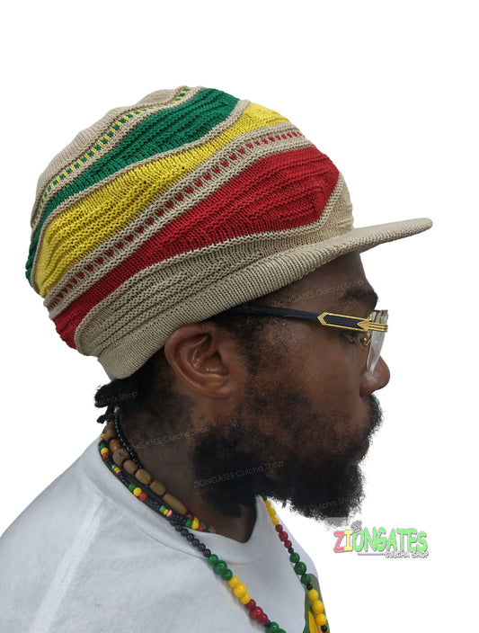 Medium Beige Rastafarian Crown AKA rasta hats tams dread locks cap - RH059-3RYG