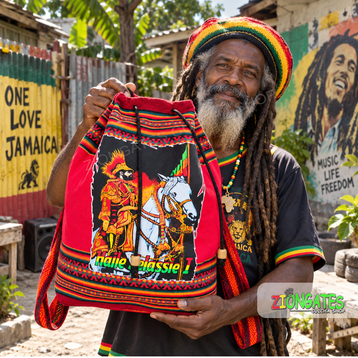 Haile Selassie Rasta Backpack – Ethiopian Drawstring Bag