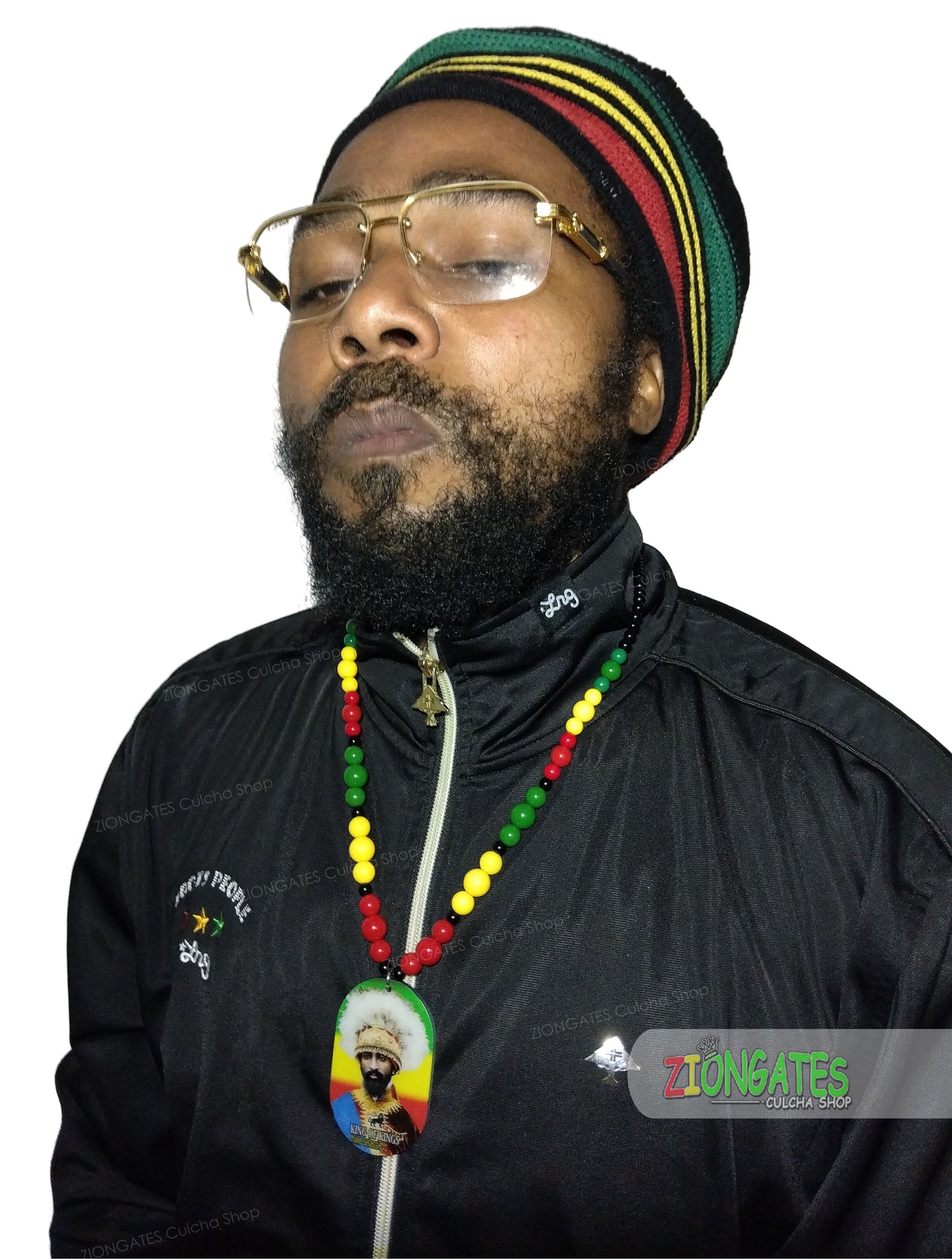 Haile Selassie Beaded Necklace - Rasta - Red Yellow and Green