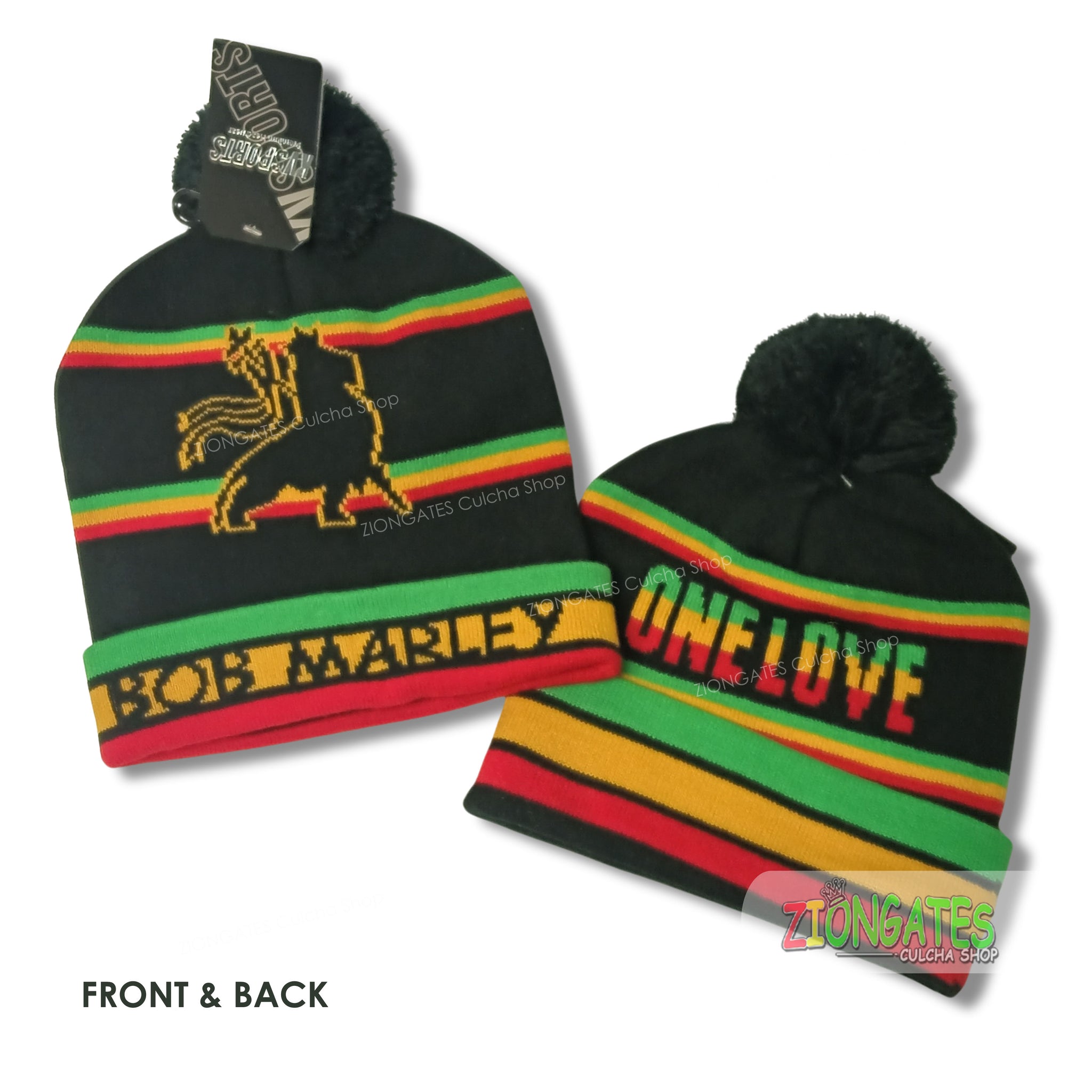 Lion of Judah Bob Marley One Love Pom Pom Ski Hat Black