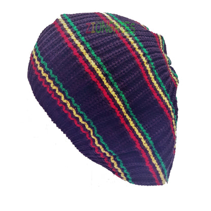 rh062 Medium black Rastafarian Crown AKA rasta hats tams dread locks cap red yellow and green stripes