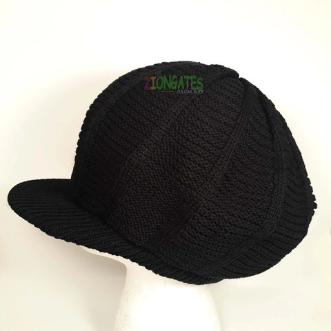 rh039-1 Medium Solid Black Rastafarian Crown - rasta hats tams dread locks cap