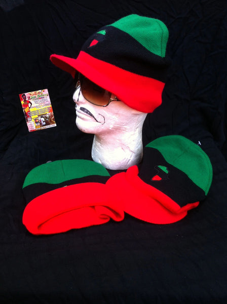 RBG Africa ski hat w/ peak -  Red Black and Green Pan African Beanie