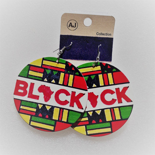 Round Retro Afrocentric wooden earrings