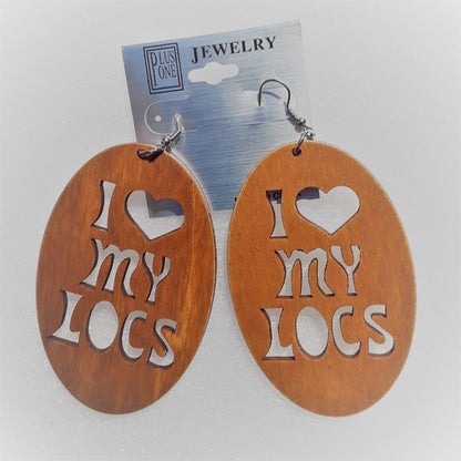 I LOVE MY LOCS wooden earrings - Brown - Dark Brown - Black