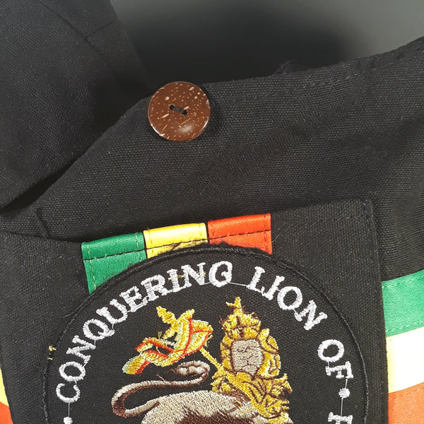 Black Rasta shoulder bag with Lion of Judah patch - Hobo Bag - Cross Body Bag