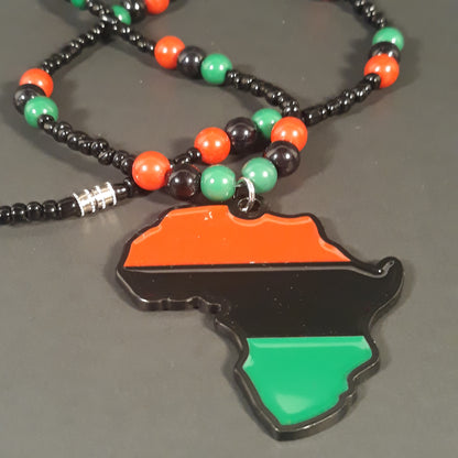 Red Black Green Africa Necklaces Metal - Beaded Chain -  Pan African-RBG