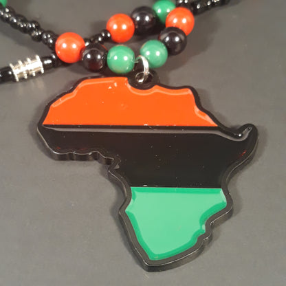 Red Black Green Africa Necklaces Metal - Beaded Chain -  Pan African-RBG