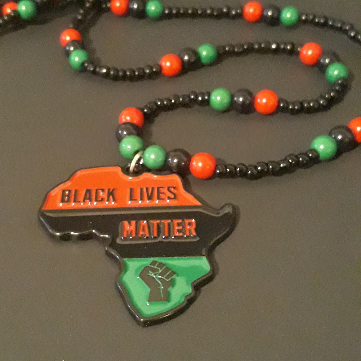 Red Black Green Africa Necklaces Metal - Beaded Chain -  Pan African-RBG