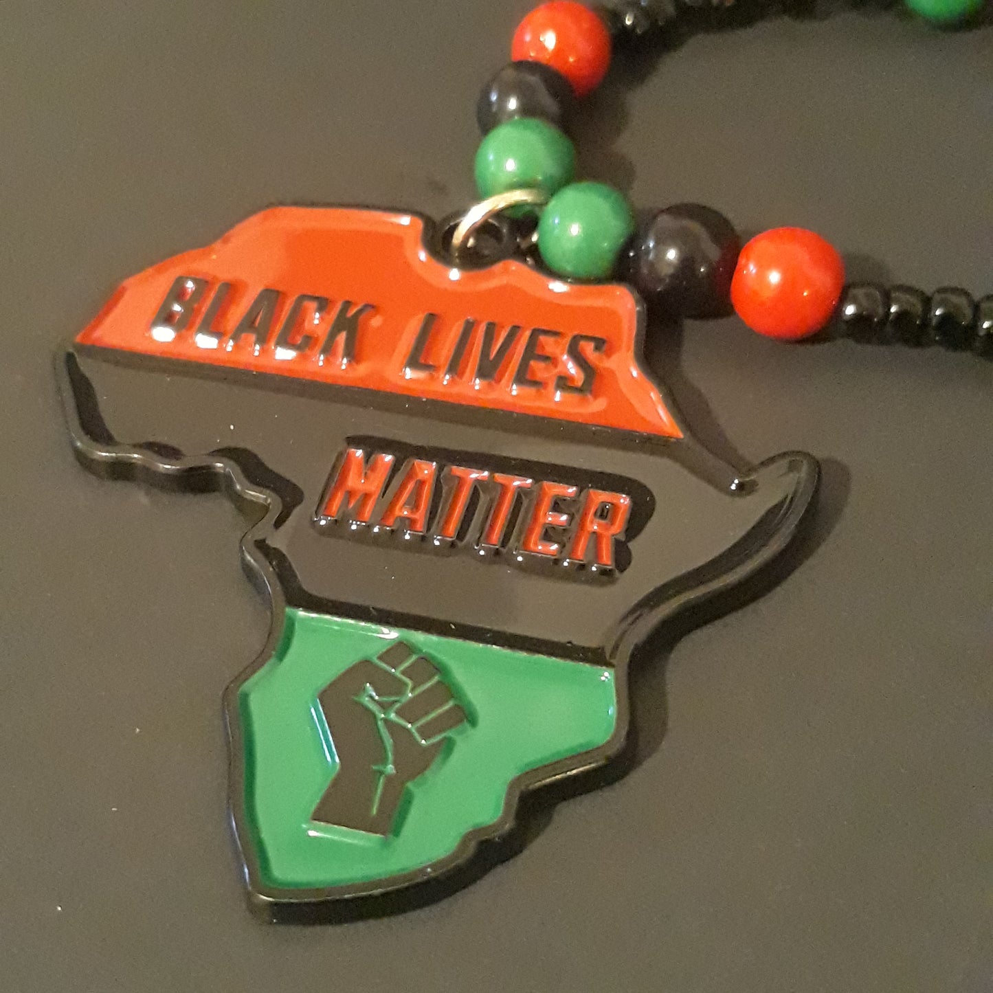 Red Black Green Africa Necklaces Metal - Beaded Chain -  Pan African-RBG