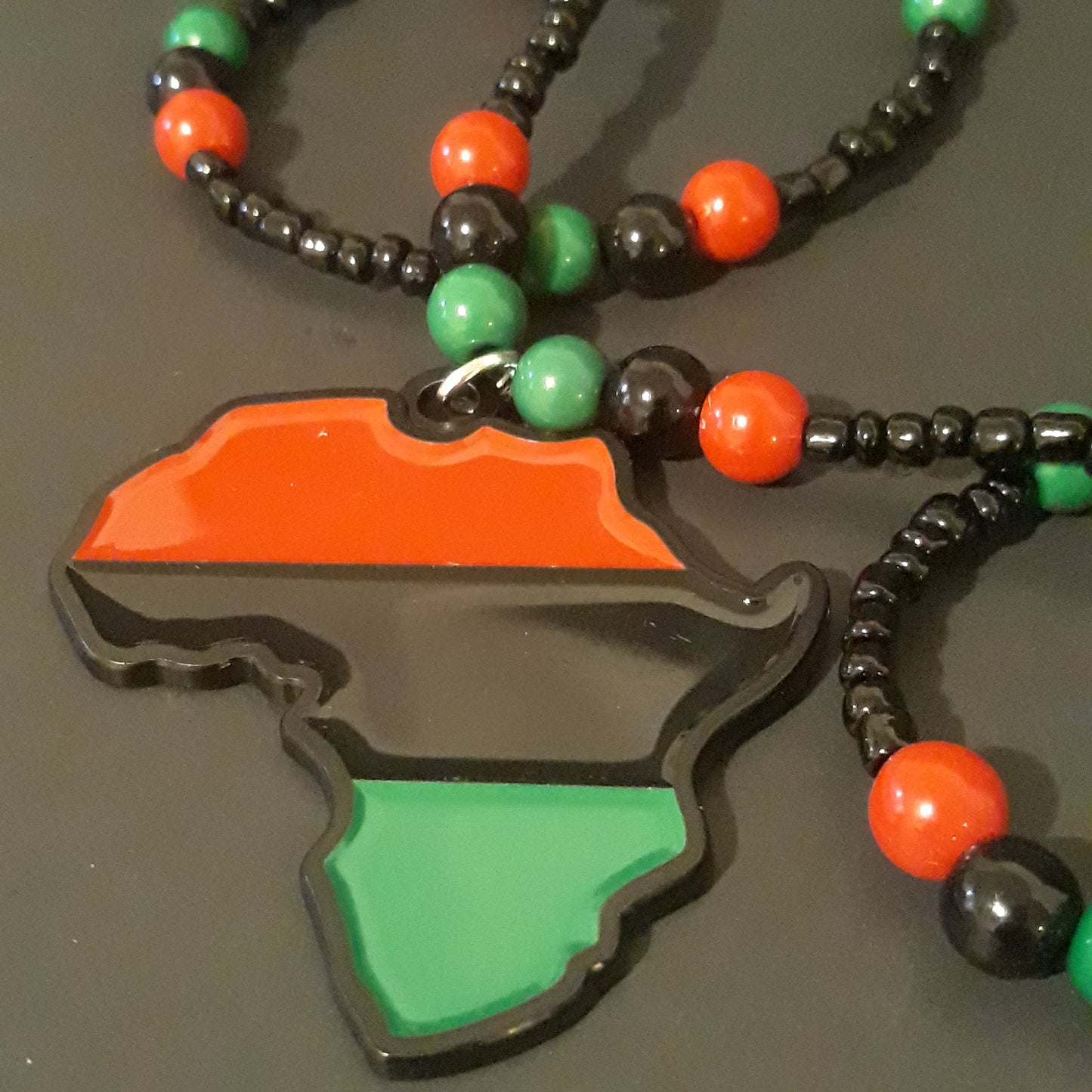 Red Black Green Africa Necklaces Metal - Beaded Chain -  Pan African-RBG