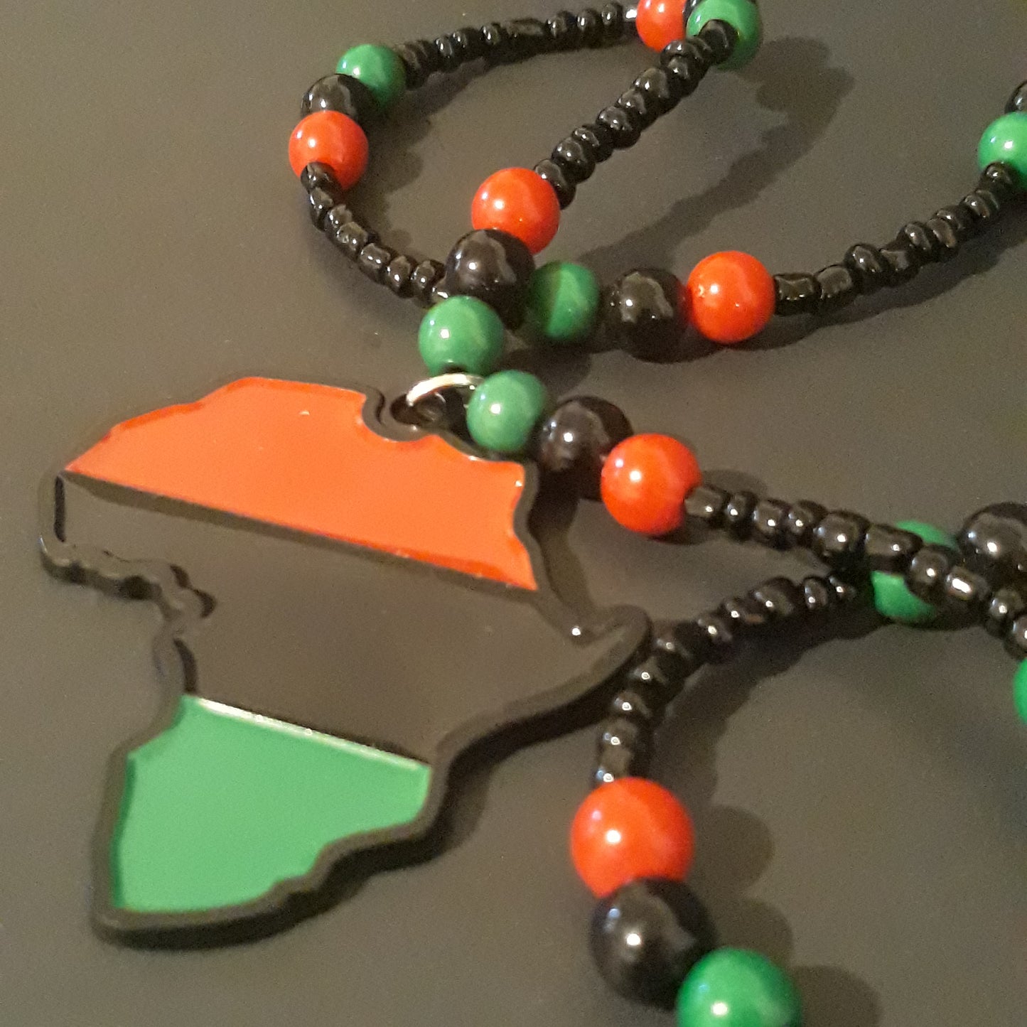 Red Black Green Africa Necklaces Metal - Beaded Chain -  Pan African-RBG