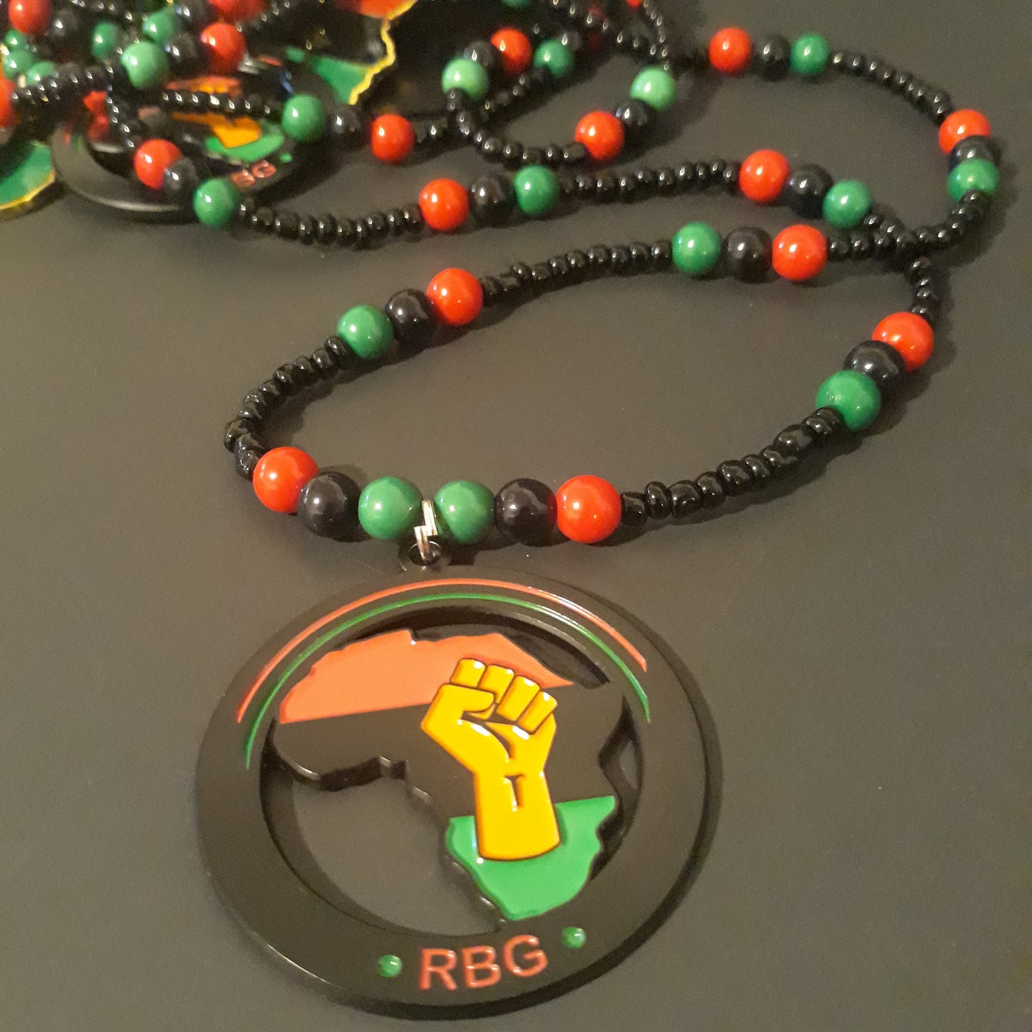 Red Black Green Africa Necklaces Metal - Beaded Chain -  Pan African-RBG