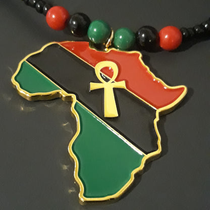 Red Black Green Africa Necklaces Metal - Beaded Chain -  Pan African-RBG