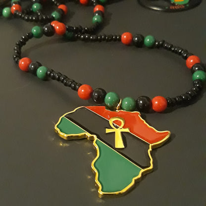 Red Black Green Africa Necklaces Metal - Beaded Chain -  Pan African-RBG