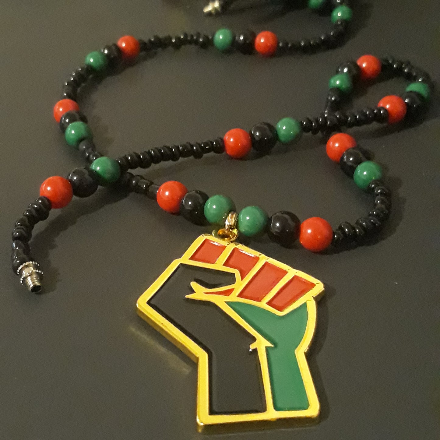 Red Black Green Africa Necklaces Metal - Beaded Chain -  Pan African-RBG