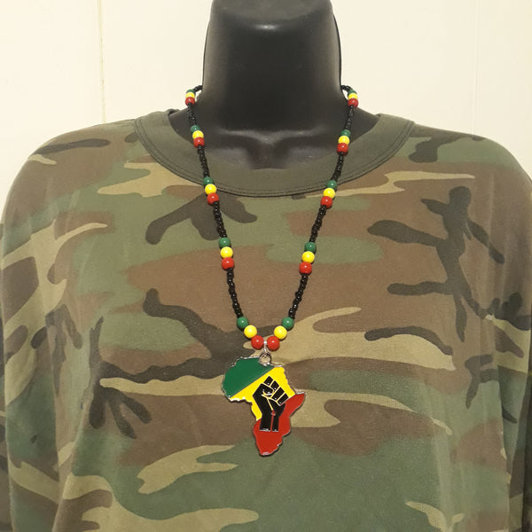 Red Yellow Green Africa Necklaces Metal - Rasta Beaded Chain