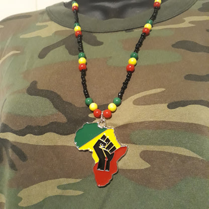 Red Yellow Green Africa Necklaces Metal - Rasta Beaded Chain