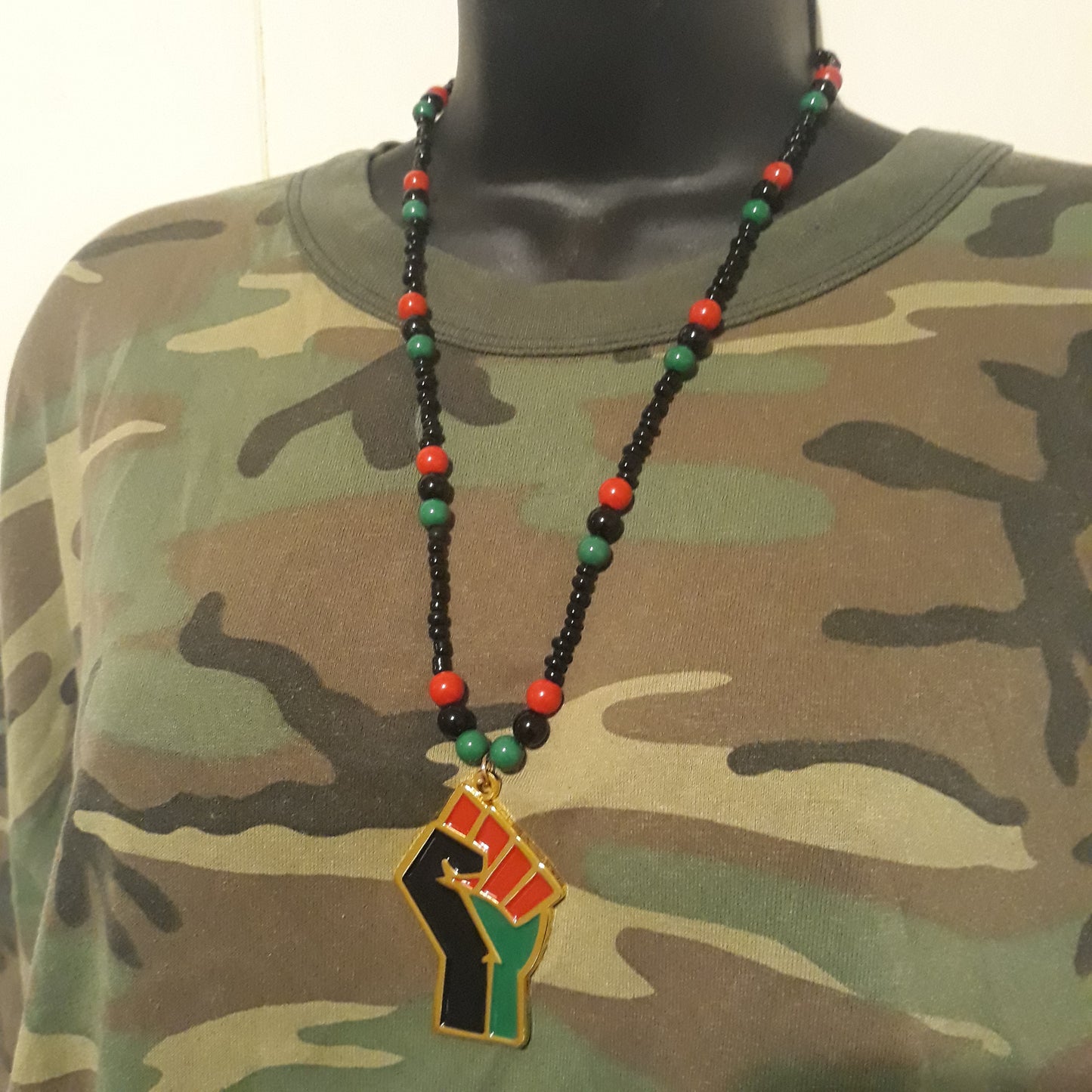 Red Black Green Africa Necklaces Metal - Beaded Chain -  Pan African-RBG