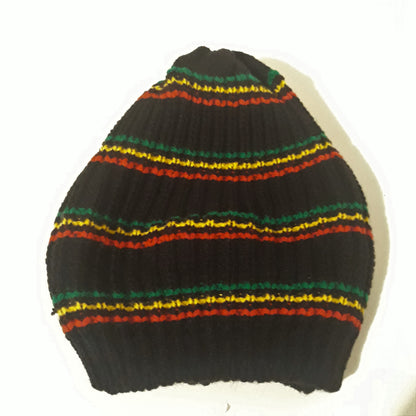 rh062 Medium black Rastafarian Crown AKA rasta hats tams dread locks cap red yellow and green stripes