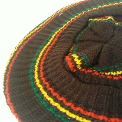 rh062 Medium brown Rastafarian Crown / rasta hats tams dread caps red yellow and green stripes