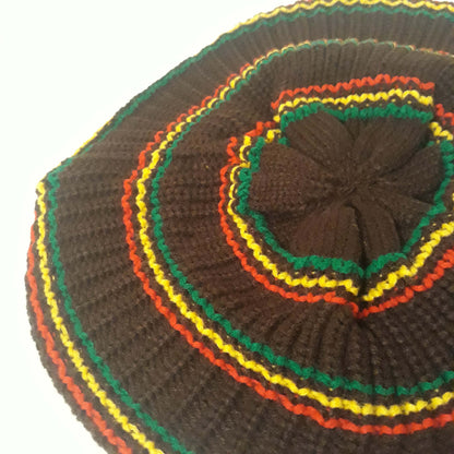 rh062 Medium brown Rastafarian Crown / rasta hats tams dread caps red yellow and green stripes