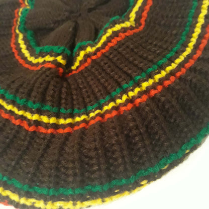 rh062 Medium brown Rastafarian Crown / rasta hats tams dread caps red yellow and green stripes