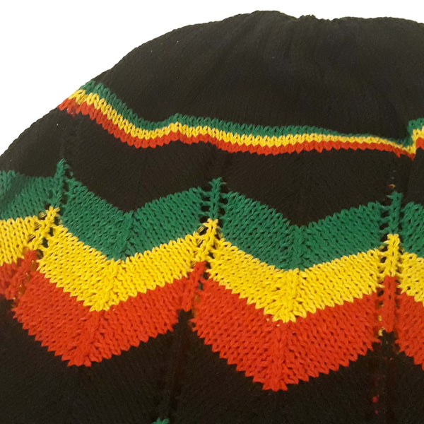 RH067 Large Black Rasta Dreadlocks cap with Red Yellow Green stripes - no visor