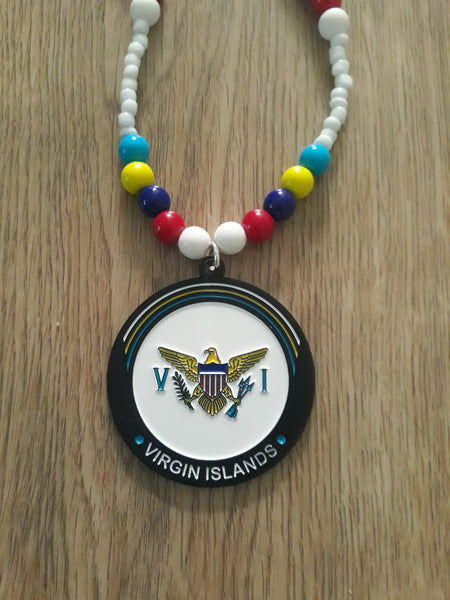 Caribbean Flag Round Metal Necklaces - Haiti - St Vincent - Guyana - Trinidad - Antigua - ST Kitts - Panama - Dominica - Virgin Island - Jamaica