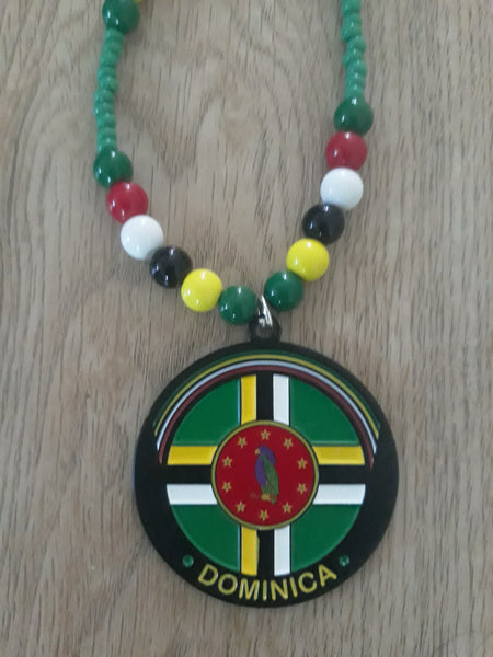 Caribbean Flag Round Metal Necklaces - Haiti - St Vincent - Guyana - Trinidad - Antigua - ST Kitts - Panama - Dominica - Virgin Island - Jamaica