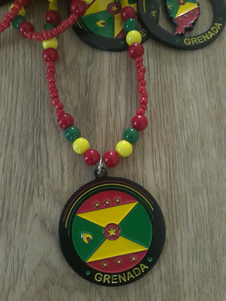 Caribbean Flag Round Metal Necklaces - Haiti - St Vincent - Guyana - Trinidad - Antigua - ST Kitts - Panama - Dominica - Virgin Island - Jamaica