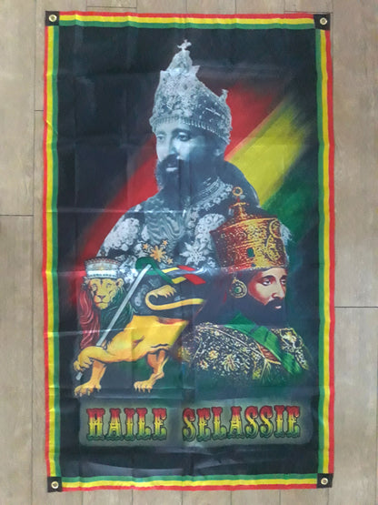 Large 3x5 feet Haile Selassie Banner - Crown - Rasta Flags - Tapestry