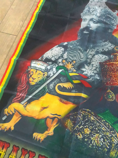 Large 3x5 feet Haile Selassie Banner - Crown - Rasta Flags - Tapestry