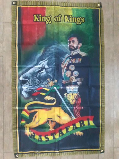 Large 3x5 Haile Selassie Banner - Rasta Flags - Tapestry