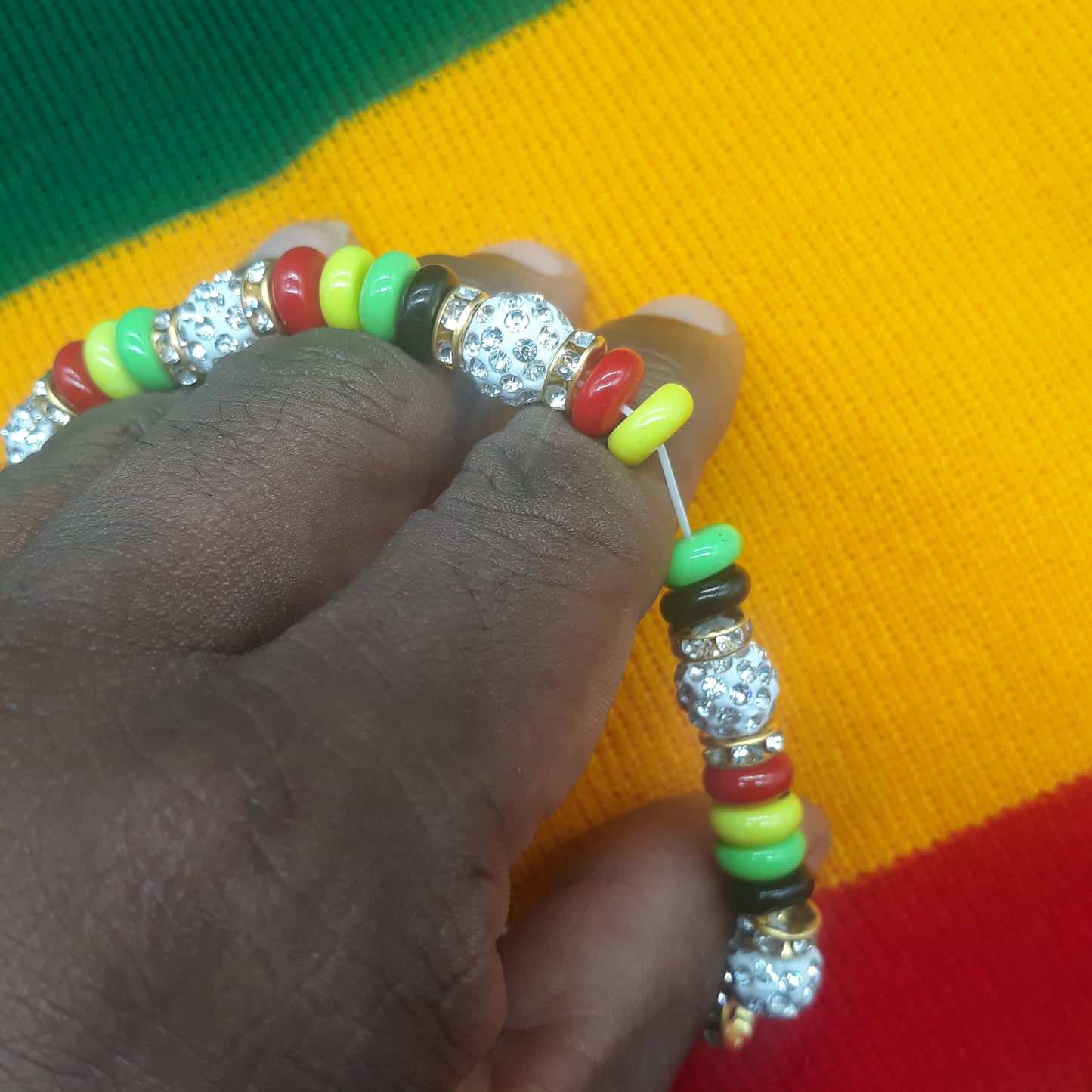 Rasta Beaded Stretch Bracelet - Bling Bling stones