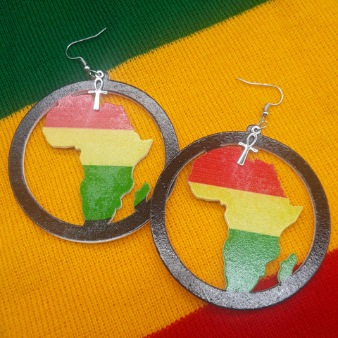AFRICA Wooden Earrings - Rasta - RBG - Pan Africa - Red Black and Green