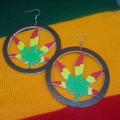 Ganja Leaf wooden earrings -  420 - Rasta