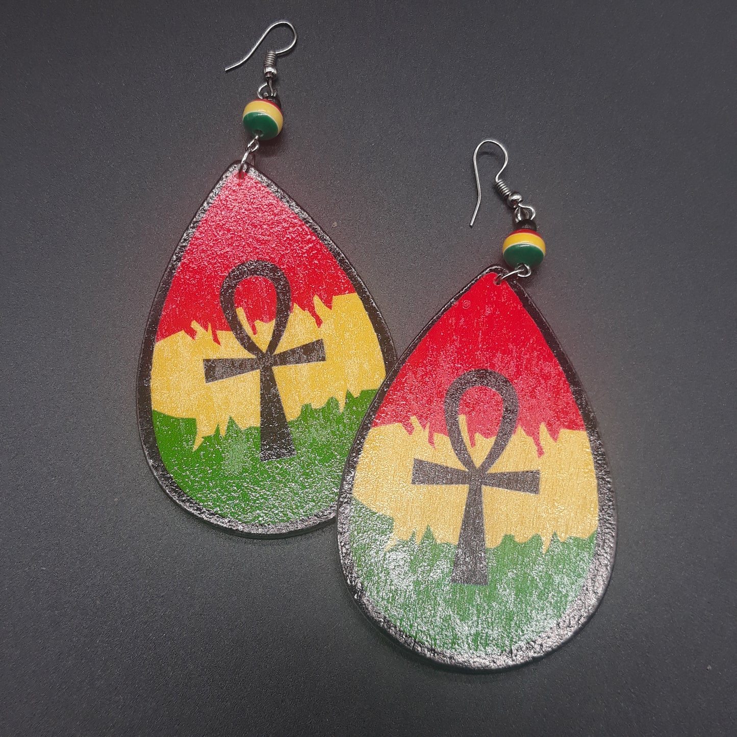 ANKH wooden earrings RYG - Rasta - Afrocentric Earrings