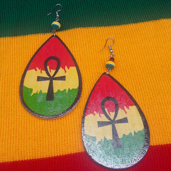 ANKH wooden earrings RYG - Rasta - Afrocentric Earrings