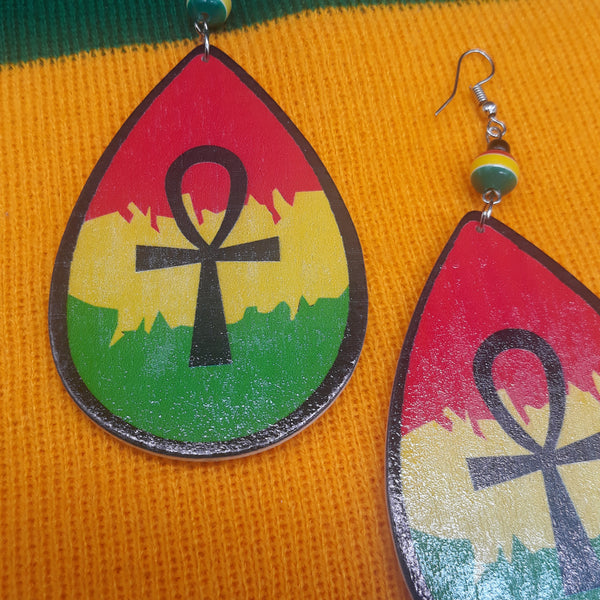ANKH wooden earrings RYG - Rasta - Afrocentric Earrings