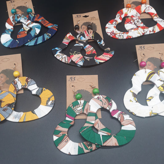 Heart Shaped wooden earrings - Afrocentric Fabric