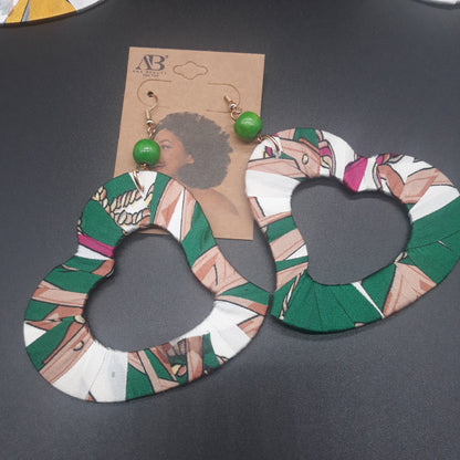 Heart Shaped wooden earrings - Afrocentric Fabric