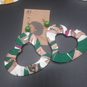 Heart Shaped wooden earrings - Afrocentric Fabric