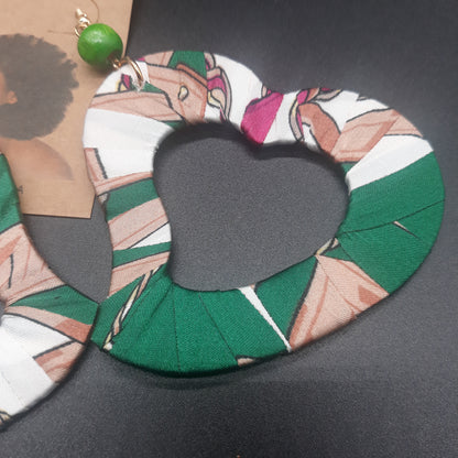 Heart Shaped wooden earrings - Afrocentric Fabric