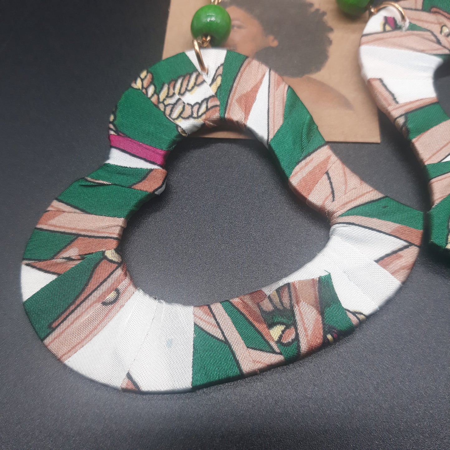 Heart Shaped wooden earrings - Afrocentric Fabric