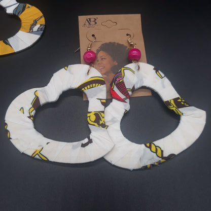 Heart Shaped wooden earrings - Afrocentric Fabric