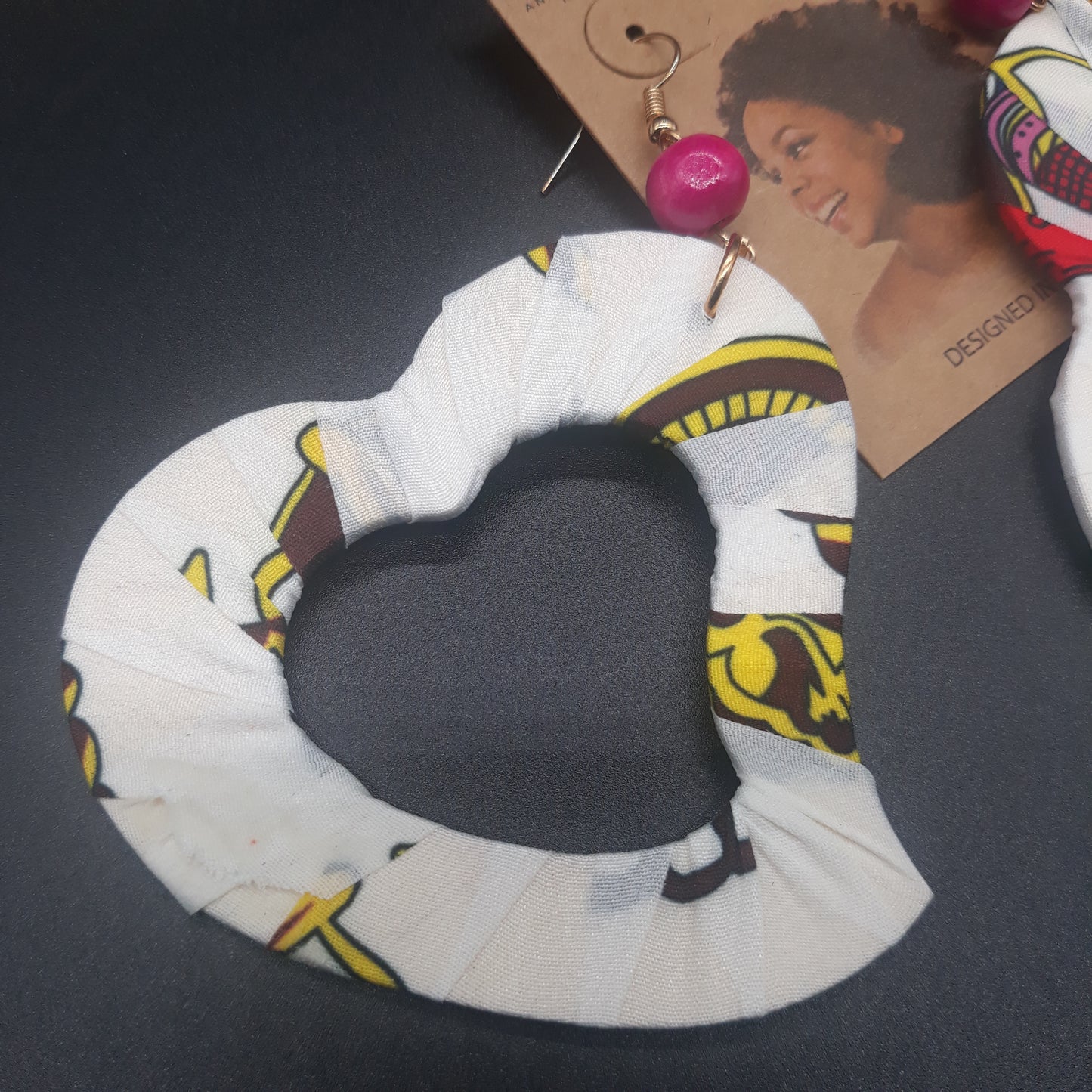 Heart Shaped wooden earrings - Afrocentric Fabric