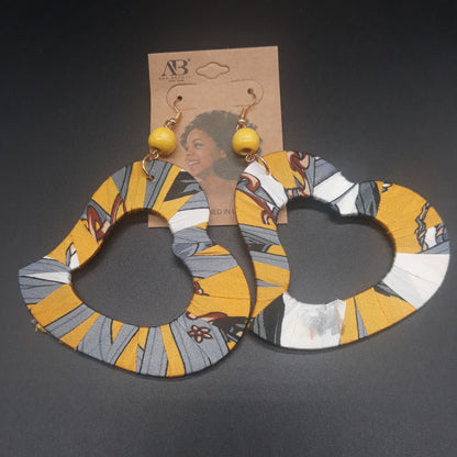 Heart Shaped wooden earrings - Afrocentric Fabric